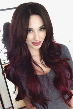 17 Great Ombre Styles for Darker Ombre Hair Hairstyles Purple Hair, Hairstyles Purple, Pelo Color Borgoña, Balayage Red, Pelo Color Vino, Dark Ombre Hair, Trendy We Fryzurach, Jet Black Hair, Dark Red Hair