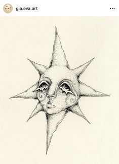 a drawing of a sun with two faces