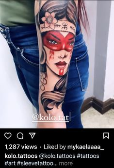 a woman with tattoos on her arm and face is shown in an instagramtion