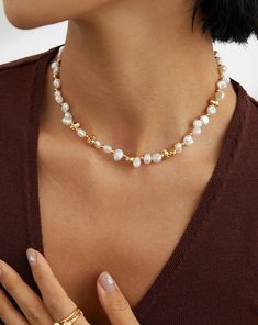 The beauty of nature shines through in this design, free from excessive embellishments to showcase the allure of natural, irregularly-shaped pearls. The vintage gold-toned silver components complement the pearls, exuding a French charm. Perfect wedding necklace for pearl lovers, and bride.  ✦ Material: 925 Silver / 18K Gold Vermeil / Natural Pearl ✦ Color: Gold ✦ Measurement: Chain length 38 cm + 6 cm extender, Pearls approximately 5-7 mm More necklace collections: https://www.etsy.com/shop/AprilJoyJewels?section_id=49789422 Discover more sparkling joys for your jewelry collection: https://www.etsy.com/shop/AprilJoyJewels ━ About Shipping ━  We provide FREE SHIPPING for all orders within the U.S. All orders are handmade with love and care, please allow 8-12 business days for processing. ━ Polished Beads Pearl Necklace For Wedding, Wedding Baroque Pearl Beaded Necklaces, Elegant Baroque Pearl Jewelry With Polished Beads, Wedding Baroque Pearl Beaded Necklace With Pendant, Wedding Beaded Necklaces With Baroque Pearl Drop, Wedding Pearl Necklace With Polished Beads, Wedding Baroque Pearl Beaded Necklaces With Pearl Drop, Wedding Baroque Pearl Beaded Necklace With Pearl Drop, Wedding Necklace With Polished Pearl Beads