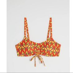 Add A Splash Of Chicness To Your Swimwear Game With This Orange Bikini Top From Our Modcloth Namesake Label. Featuring An Exclusive, All Over Yellow, Black, And Blue Hued Cockatoo Bird Print, This Scoop Neck Bathing Suit Top Features A Drawstring That Cinches And Ties At The Bust, Creating A Custom, Cleavage-Boosting Fit. With Adjustable Straps And An Adjustable Back Hook-And-Clasp Closure, You Will Have The Support You Need Matched With The Elevated Style You Crave In Your Swimsuit Tops In This Yellow Sleeveless Top For Poolside, Yellow Beachwear Top For Poolside, Yellow Triangle Top For Beachwear, Yellow Triangle Top For Vacation, Yellow Beachwear Tops For Vacation, Yellow Triangle Top For Beach, Retro Yellow Swimwear For Sunbathing, Retro Yellow Beach Top, Cockatoo Bird