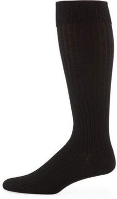 Neiman Marcus Over-the-Calf Ribbed Socks Classic Fitted Knee-high Socks For Fall, Classic Fitted Ribbed Socks, Classic Ribbed Fitted Socks, Classic Ribbed Socks, Fitted Mid-calf Solid Color Socks, Fitted Classic Winter Hosiery, Classic Fitted Hosiery For Winter, Fitted Solid Color Ribbed Socks, Classic Fitted Socks For Fall