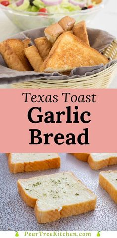 the texas toast garlic bread is cut into pieces