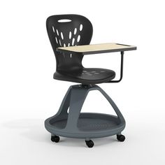 an office chair with a computer desk on it's back legs and seat up