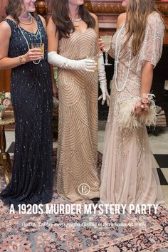 How to Throw a Glam 1920s Murder Mystery Party! #theeverygirl 1920s Halloween Party, Diy 1920s Costume Easy, Rickety Uncle, Diy 1920s Costume, Birthday Dinner Dress, Estilo Charleston, Mafia Party, 1920's Party