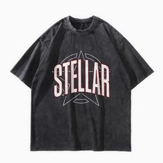 Stellar Oversized Washed Graphic T-Shirt - Starphase Oversized Grunge T-shirt With Logo Print, Urban Washed Black T-shirt With Logo Print, Urban Style Washed Black T-shirt With Logo, Sporty Black Washed T-shirt, Sporty Washed Black T-shirt With Graphic Print, Oversized Washed Graphic Tee, Washed Cotton T-shirt For Streetwear, Urban Style Washed Black T-shirt With Letter Print, Oversized Washed Black Urban T-shirt