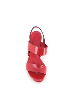 Red patent leather Sandal by Del Carlo, featuring by two front raw-cut bands with first stitching and a rear band with elastic. Leather sole. Lined interior. Heel: 7,5 cmComposition: Vernice Designer Leather Sandals With Glossy Finish, Leather Sandals With Glossy Finish For Summer, Red Patent Leather Modern Sandals, Red Patent Leather Sandals With Modern Style, Modern Red Patent Leather Sandals, Glossy Leather Sandals For Summer, Leather Sandals With Glossy Finish For Spring, Spring Leather Sandals With Glossy Finish, Red Patent Leather Sandals For Formal Occasions