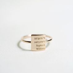 This dainty ring can be personalized with your name, coordinate, roman numeral or any inspired words. Just simply nice to wear anytime, anywhere! CUSTOM STATEMENT RING DETAIL * Dimension: 10x9mm * Material: 925 Sterling Siver * Color: 100% Silver, 18k Gold Plated, 18k Rosegole Plated * Max Characters: up to 4 lines, each line is 10 characters. You can leave it blank. * Words will be engraved on right side as listing product. If you would like to engrave in center, please leave us a note. PRODUCT Minimalist Engraved Adjustable Ring For Everyday, Minimalist Adjustable Engraved Ring For Everyday, Minimalist Personalized Stackable Open Rings, Minimalist Customizable Initial Ring, Minimalist Custom Name Wedding Rings, Minimalist Customizable Initial Ring For Promise, Minimalist Wedding Rings With Custom Name, Minimalist Adjustable Engraved Ring, Customizable Minimalist Engraved Promise Ring