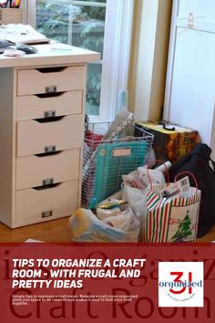 an organized craft room with frugal and pretty ideas