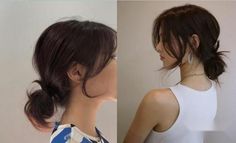 Asian Low Bun Wedding, Asian Bun Hairstyles Women, Korean Low Bun Messy Hair, Low Bun And Bangs, Low Messy Bun With Curtain Bangs, Low Bun Messy Hairstyles, Messy Low Bun With Bangs, Pretty Low Bun Hairstyles, Low Messy Bun With Bangs