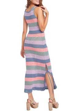 Enjoy some cabana time in this cover-up dress crafted from an openwork crochet with wide, multicolored stripes. Scoop neck Sleeveless 100% acrylic Hand wash, dry flat Made in Peru Hispanic & Latinx Owned/Founded Multicolor Crochet, Dress Crafts, Cover Up Dress, Nordstrom Dresses, Peru, Scoop Neck, Cover Up, Hand Wash, Stripes