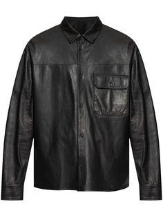 Emporio Armani Leather Shirt Black Casual Shirt, City Shorts, Leather Shirt, Summer Beach Wear, In The Fall, Classic Leather, Light Jacket, Polished Look, Lambskin Leather