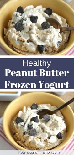 healthy peanut butter frozen yogurt in a yellow bowl