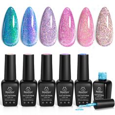 PRICES MAY VARY. 【Unique Gel Polish Set】The unique color cloud chameleon broken diamond nail polish, not only can be used as ordinary gel nail polish alone, using different colors of nail polish base, will A bottle of colorful gel can realize a variety of ways to play. In contrast to the ordinary glitter gel nail polish, the diamond nail polish is made with super sparkling diamond powder, which emits a sparkling diamond-like light under the flash! 【Environmental & Healthy】Beetles 6pcs gel polish Mermaid Nail Polish, Blue Gel Polish, Glitter Gel Nail Polish, Pedicure Nail Designs, Color Cloud, Soak Off Gel Nails, Blue Gel, Gel Nails Diy, Glitter Gel Nails