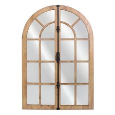 an arched wooden window on a white background