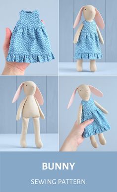 the bunny doll is wearing a blue dress