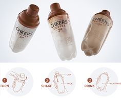 three bottles with different types of coffee on them and instructions to use them for hair care