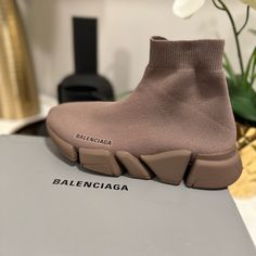 Brand New Never Worn Shoes Balenciaga, Hightop Sneakers, Sock Sneakers, Balenciaga Speed, Balenciaga Shoes, Dark Beige, Shoe Game, Womens Shoes Sneakers, High Top