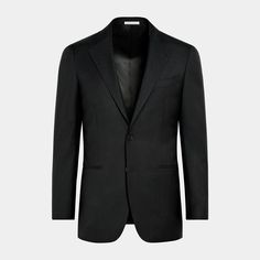 This black suit features a slim chest and waist, natural shoulders, single-breasted closure, notch lapel, and jetted pockets. The full-canvas construction ensures a sleek, fitted silhouette suitable for all refined occasions. Modern Black Suits With Concealed Placket, Black Suit With Pressed Crease, Black Suits With Pressed Crease, Modern Black Single-breasted Suit, Black Suits With Welt Pockets And Lapel Collar, Luxury Black Suits With Concealed Placket, Sleek Business Casual Suits With Flat Front, Sleek Flat Front Suits For Business Casual, Sleek Flat Front Business Casual Suits