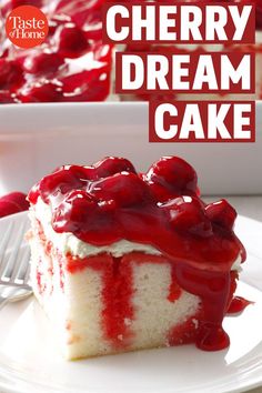 a piece of cherry dream cake on a plate