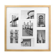 a black and white photo with many different pictures on it, including the brooklyn bridge