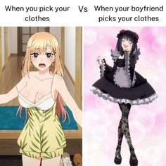 two anime characters, one in a short dress and the other in a long skirt