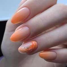 Orange Nail Designs Almond, Soft Orange Nails, Orange Wedding Nails, Orange Almond Nails, French Manicure Gel Nails, Spirit Nails, Orange Ombre Nails, Almond Acrylic Nails Designs, Deco Orange