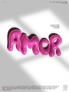 an advertisement with the word amok in pink