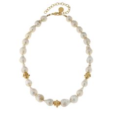 Genuine Freshwater Baroque Pearl Necklace with Gold Bead Accents 16" inches with a 3" inch Extender Chain Handcast 24Kt Gold Plated Handmade in San Antonio,TX Pearl Bailey, Susan Shaw, Pearl Strand, Baroque Pearl Necklace, Bee Necklace, Classic Necklace, 24kt Gold, Venetian Glass, Station Necklace