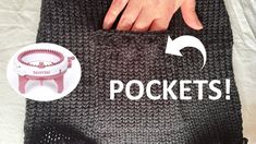 a person holding onto a black bag with pockets on it and an arrow pointing to the pocket