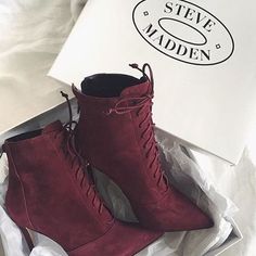 pinterest: @kassraquel † Maroon Boots, Fall Booties, Pastel Outfit, Red Boots