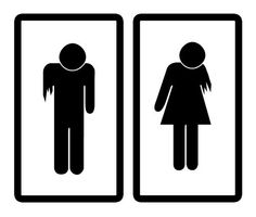 two black and white signs showing people in the bathroom