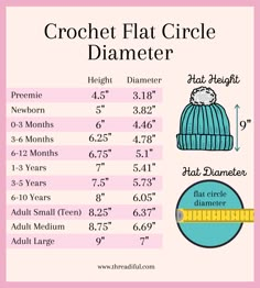 the crochet flat circle diamer sizes chart