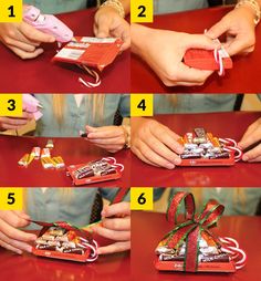 instructions on how to make an origami christmas gift box with candy and candies