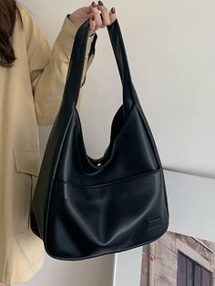 Negro Unisexo Collar  Cuerina Liso Bolso Hobo Embellished Hobo Chic, Handbags For School, Beg Tangan, Luxury Designer Handbags, Retro Stil