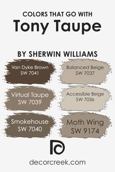 Colors that Go With Tony Taupe SW 7038 by Sherwin Williams Tony Taupe, Accessible Beige Sherwin Williams, Taupe Color Palettes, Grey Wall Color, Balanced Beige, Beige Color Scheme, Taupe Paint, Accessible Beige