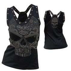 . Streetwear Plus Size, Chaleco Casual, Skull Clothing, Elegante Casual, Plus Size Tank Tops, Printed Tank Tops, Rock Style, Punk Fashion, Gothic Fashion