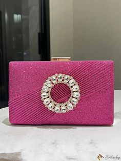 Bird in Bag - Rose-Colored Clutch with Rhinestone Decoration and Metal Chain Shoulder Bag Crystal Clutch, Minimalist Pattern, Small Clutch, Rhinestone Decor, Fashion Elegant, Eye Design, Rhinestone Studs, Evening Clutch Bag, Style Minimalist