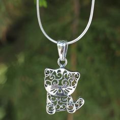 NOVICA - Filigree Kitten Sterling Silver Pendant Necklace Jewelry Advice, Cat Pendant, 3d Laser, Sterling Silver Filigree, Cat Jewelry, Cat Necklace, Sterling Silver Necklace Pendants, Pretty Jewellery, Flower Pendant