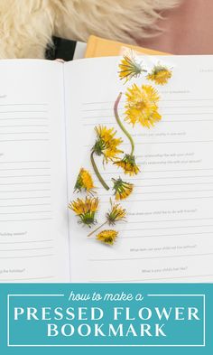 an open book with flowers on it and the title how to make a pressed flower bookmark