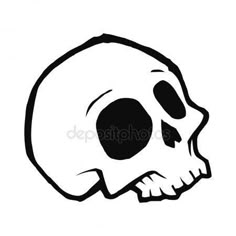 a black and white drawing of a skull