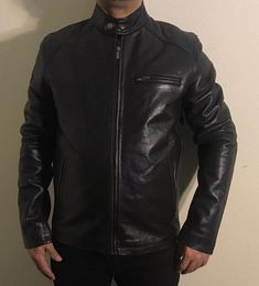 This is a classic design and is recognized for its Style and Quality. This is a great opportunity to pick up the very popular jackets at a price that you could not even come close to in the store or other online stores. We can provide you with any quantity and sizes on regular basis at very competent rates. Other Description: This item comes with complete Tags ready for retail. THE RETAIL VALUE OF THIS LEATHER JACKET IS 400 $ Condition: Brand New with tags Imported YKK Zippers with detailed fini Classic Solid Leather Jacket For Winter, Classic Winter Outerwear For Urban Adventures, Classic Long Sleeve Solid Biker Jacket, Classic Long Sleeve Solid Color Biker Jacket, Classic Biker Jacket With Pockets For Biker Events, Classic Biker Jacket For Urban Adventures In Fall, Classic Winter Outerwear For Biker Events, Classic Outerwear With Zip Fly For Biker Events, Classic Long Sleeve Outerwear For Urban Adventures