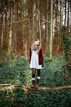 fall layering White Dress Fall Outfit, White Dress With Boots, White Dress Fall, Tights Boots, Fall Session, Fall Layering, Fall Layers, Red Cardigan, Winter Layering