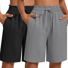 PRICES MAY VARY. 2 Pcs Women's Wide Leg Mid Length Linen Shorts with Pockets: this linen shorts women pack features a drawstring and tie knot front, a ruffle, and high waisted with an elastic waistband, wide and straight leg, and two side deep pockets, flattering your waist and leg proportions All Linen Fabric: these linen shorts are crafted from linen fabric, which is lightweight, breathable, comfortable, and elegant; It is soft against the skin, easy to care for, and does not shrink; They are Leg Proportions, Linen Shorts Women, Womens Summer Shorts, Linen Summer, Summer Linen, Shorts Casual, Shorts Women, Elastic Waist Shorts, Linen Shorts