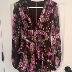 Never Worn. Asos Brown And Purple Floral Mini Dress Is Perfect For A Fall Wedding Or Semi Formal Event. Have Balloon Sleeves, Slight Open Back, Buttons In The Front For Extra Coverage, And 2 Adorable Accent Belts. Great Quality. Purple Floral Dress For Party, Purple Flowy Dress For Date Night, Flowy Purple Dress For Date Night, Purple Flowy Mini Dress For Party, Flowy Purple Mini Dress For Party, Fitted Denim Dress, Lace Pencil Dress, Navy Blue Lace Dress, Black Pencil Dress