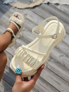 Thick Sole Wedge Sandals For Women, New Summer Style Beach Sandals, Casual Roman Slippers Beige Fashionable    Plain Wedge Sandals   Women Shoes, size features are:Bust: ,Length: ,Sleeve Length: Chappal For Women, Cheap Summer Beach Platform Slippers, Casual Slippers Women, Cheap Trendy T-strap Sandals For The Beach, Slippers For Women, Wedges Sandals, Female Sandals, Cute Pink Non-slip Sandals, Cheap Flat-heel Platform Slippers For Beach