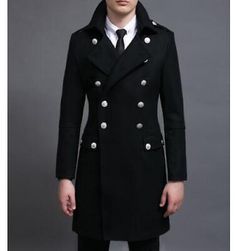 Men's Trench Coat Woolen Coat War Long Sleeve Mid Length Coat Casual Fall/Winter | eBay Winter Long Sleeve Double-breasted Peacoat, Winter Pea Coat With Stand Collar And Button Closure, Black Double-breasted Military Outerwear, Double-breasted Cotton Formal Outerwear, Formal Double-breasted Cotton Outerwear, Military Style Pea Coat For Business In Fall, Military Style Winter Workwear Outerwear, Winter Military Style Workwear Outerwear, Winter Cotton Outerwear With Double-breasted Button