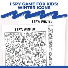 i spy game for kids winter icons with the words, i spy winter and i spy winter