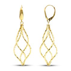 Striking geometric designs are created from entwined curves in these chic women's hollow dangle earrings. Fashioned in 14K yellow gold, the 55mm earrings secure in place with leverbacks. Dancing Diamond, Jared The Galleria Of Jewelry, Diamond Collection, Drop Dangle Earrings, Lariat Necklace, Chic Woman, Geometric Designs, Earring Backs, Designer Earrings