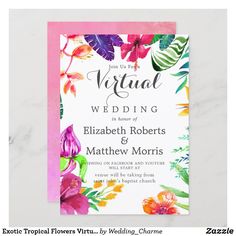 the wedding card is decorated with watercolor flowers